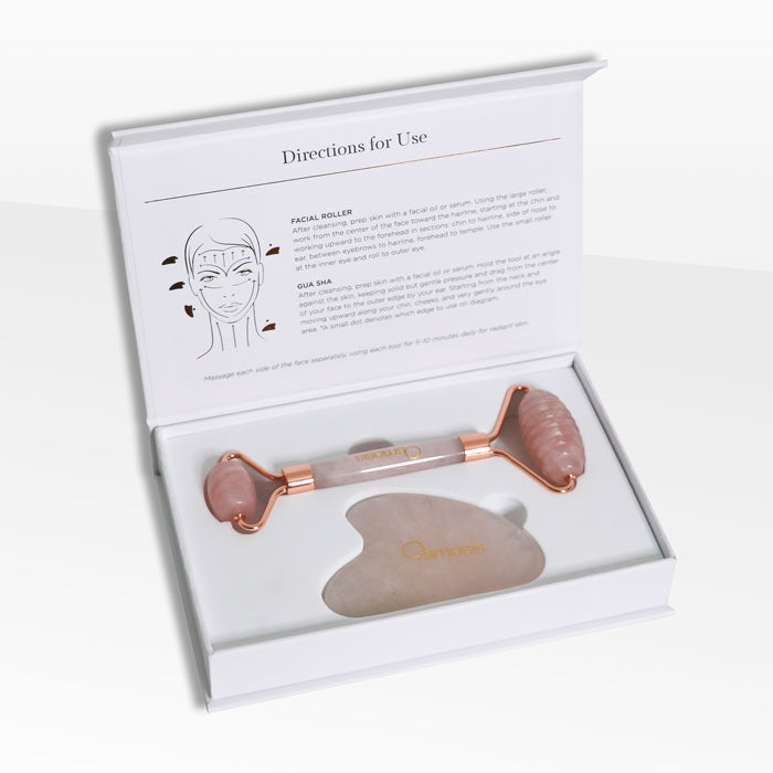 Osmosis Rose Quartz Facial Roller & Gua Sha Set Open Box with Directions for Use